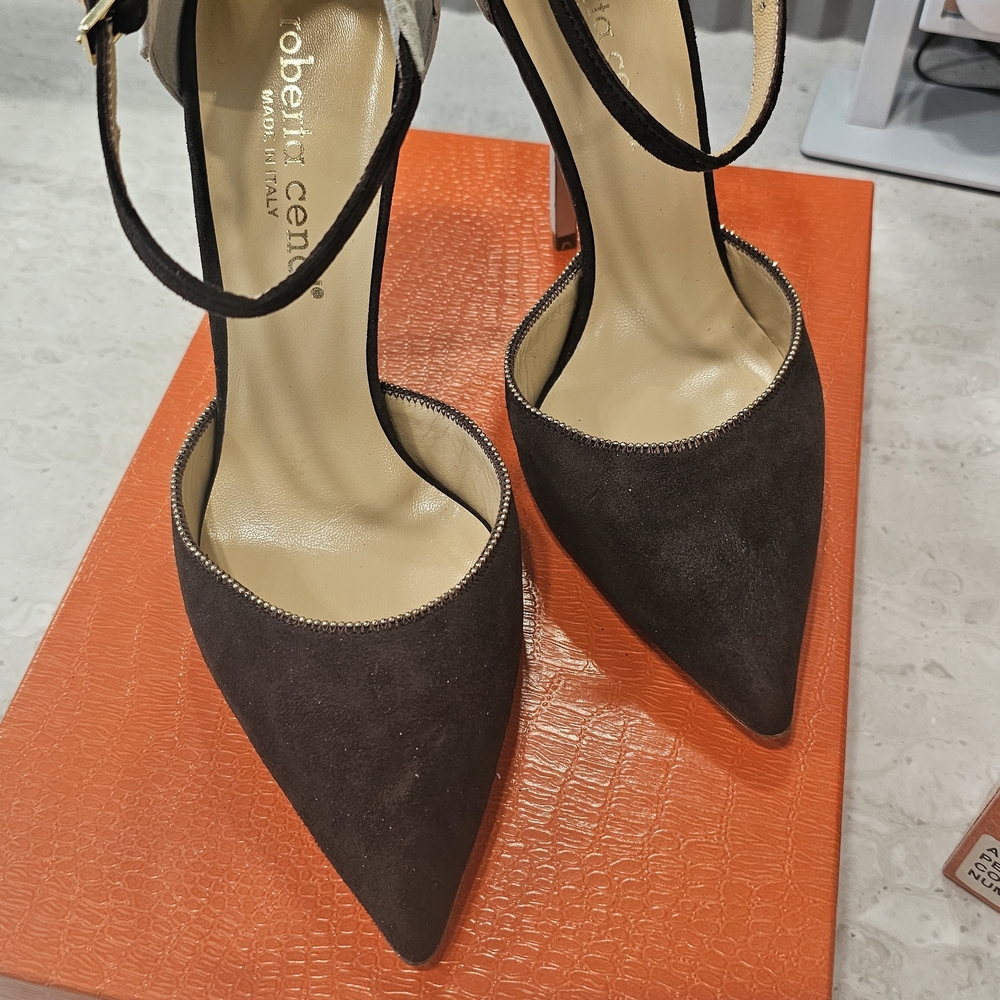 Roberto Cavalli Women’s Brown and Cream Embellished Suede Heels - Picture 10 of 16
